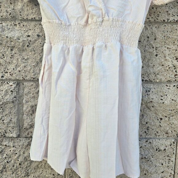 Women's Lush Cream/Pale Pink Crochet, V-Neck Romper - Picture 11 of 15